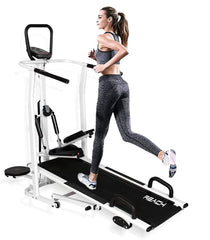 Reach T-100 4 in 1 Manual Treadmill for Home Gym | Multi-Functional (Jogger, Twister, Stepper & Push-up bar) Treadmill | 3 Level Manual Incline | For Full Body Workouts | Max User Weight 120kg