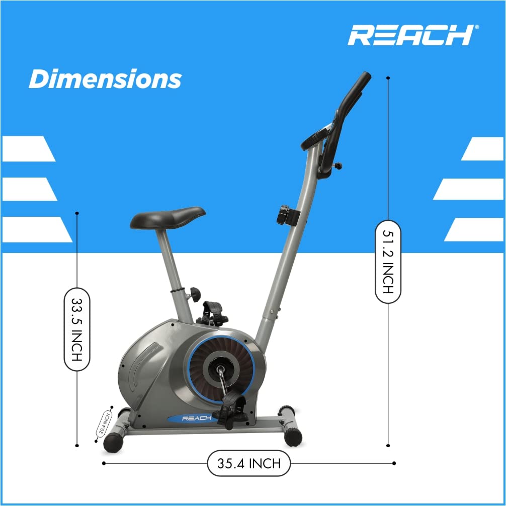 Reach B-200 Magnetic Exercise Cycle for Home Gym | Upright Stationary Exercise Bike for Cardio and Fitness Workout | Adjustable Magnetic Resistance with 4kg Flywheel and Cushioned Seat | Max User Weight 100Kg