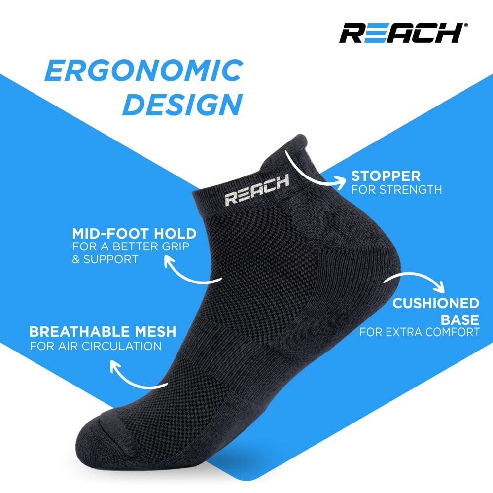 REACH Bamboo Ankle Socks for Men & Women | Breathable Mesh & Odour Free Socks | Sports & Gym Socks | Soft & Comfortable | Pack of 3 | Dark Grey