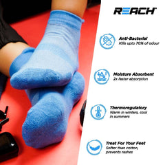 REACH Bamboo Ankle Socks for Men & Women | Breathable Mesh & Odour Free Socks | Sports & Gym Socks | Soft & Comfortable | Pack of 3 | Aqua Blue, Lavender & Charcoal Green