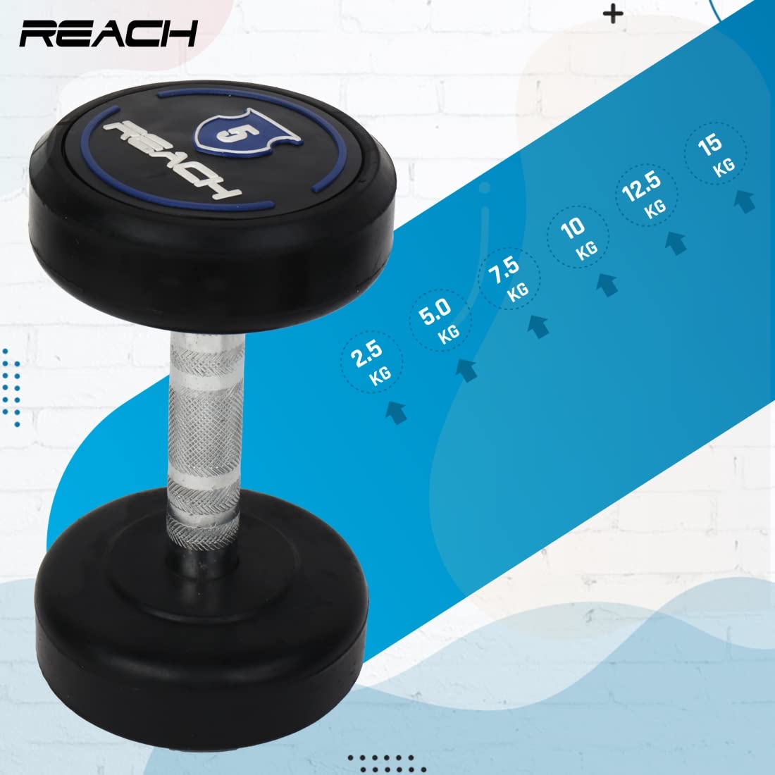Reach Round Rubber Dumbbells 5 Kg Set of 2 for Men & Women | Gym Equipment Set for Home Gym Workout & Exercise | For Strength Training & Fitness Accessories & Tools