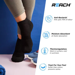 REACH Bamboo Ankle Socks for Men & Women | Breathable Mesh & Odour Free Socks | Sports & Gym Socks | Soft & Comfortable | Pack of 3 | Aqua Blue, Sea Green & Black