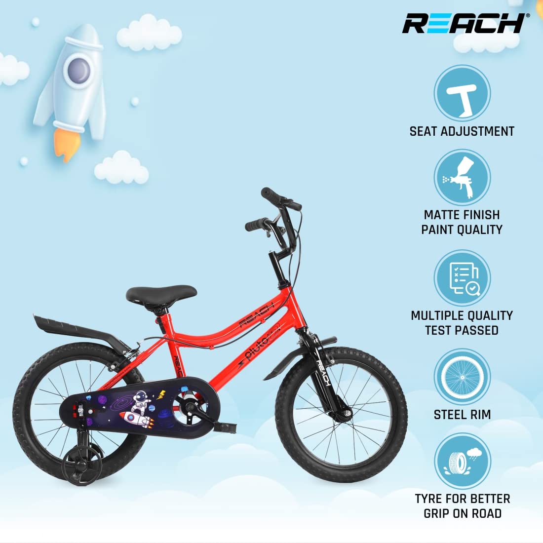 Reach Pluto Kids Cycle 16T with Training Wheels | for Boys and Girls | 90% Assembled | Frame Size: 12" | Ideal for Height: 3 ft 8 inch+ | Ideal for Ages 4-8 Years