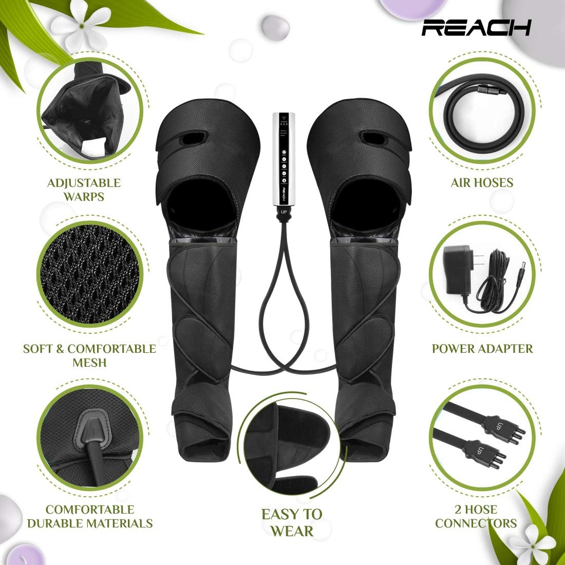 Reach Cozy Leg, Calf & Foot Massager | Air Compression Leg Massager for Pain Relief, Muscle Relaxation & Blood Circulation | Portable Air Pressure Massager